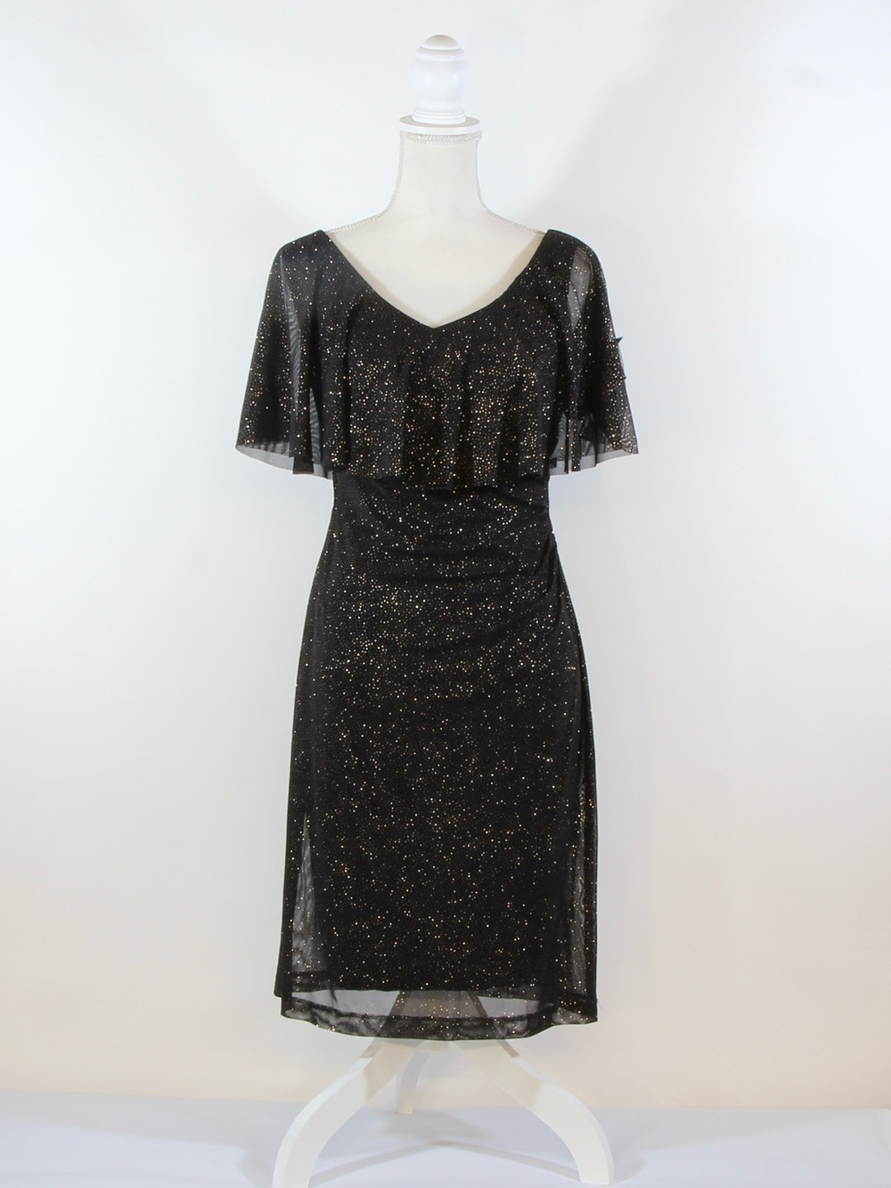 connected apparel Black Glitter V-Neck Midi Dress NWOT